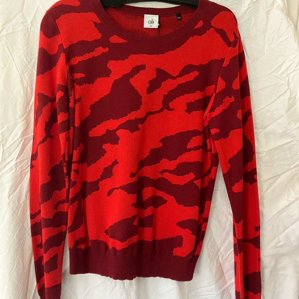 CAbi Red and Black Patterned Sweater
